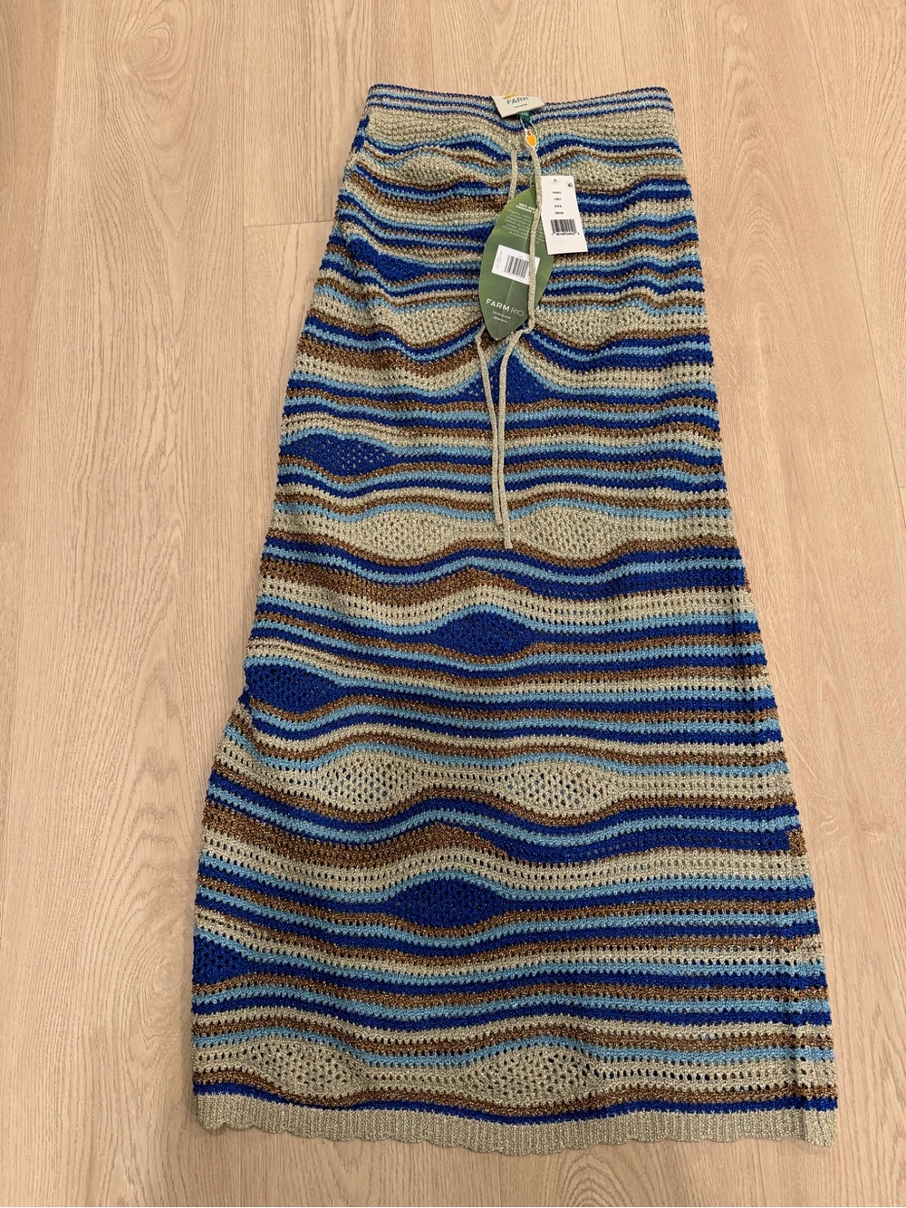 NWT Farm Rio mixed waves striped knit maxi skirt in the blues XXS - Picture 5 of 9